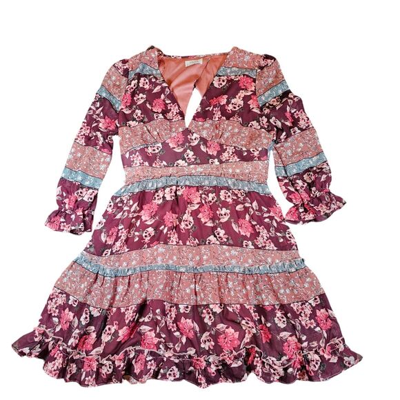 Sage the Label Dress Womens Medium Burgundy Bohemian Cottage Core Prairie Floral - Picture 4 of 16